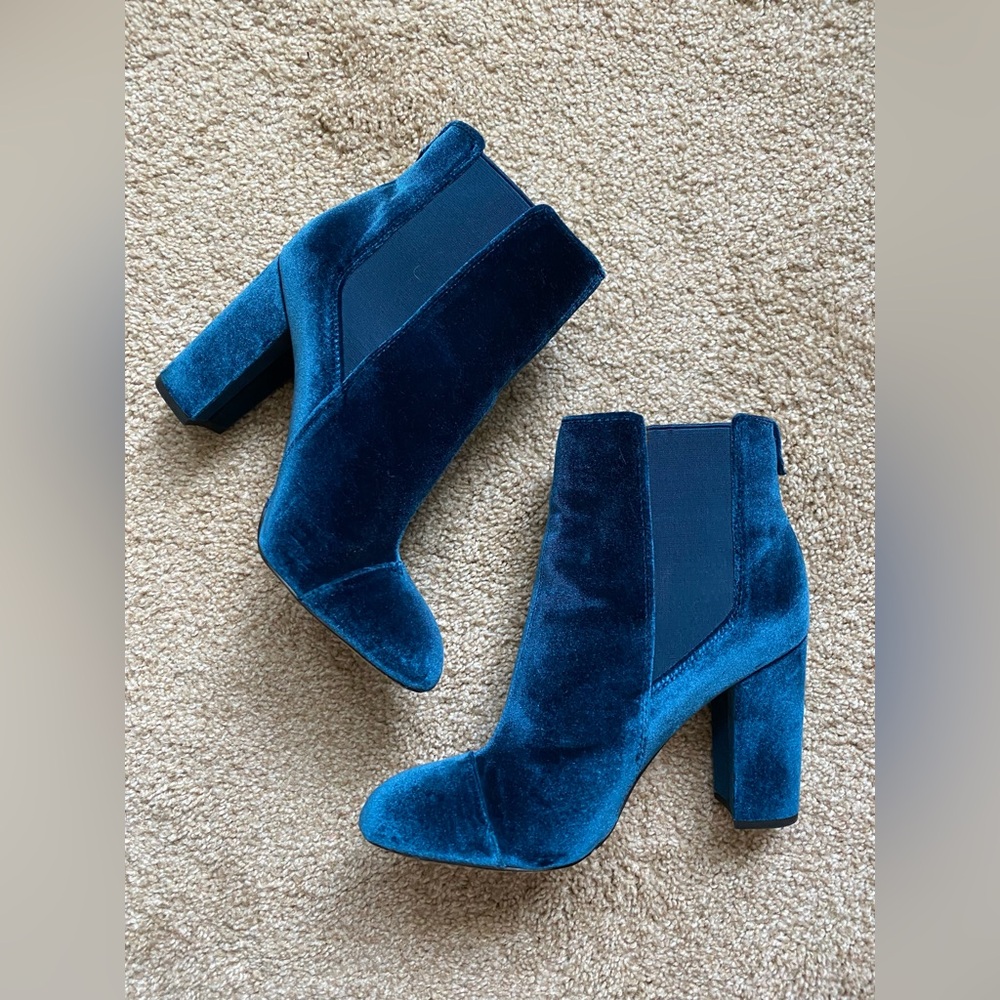 Sam Edelman Taye Boot High Heel Booties in Blue Crushed Velvet